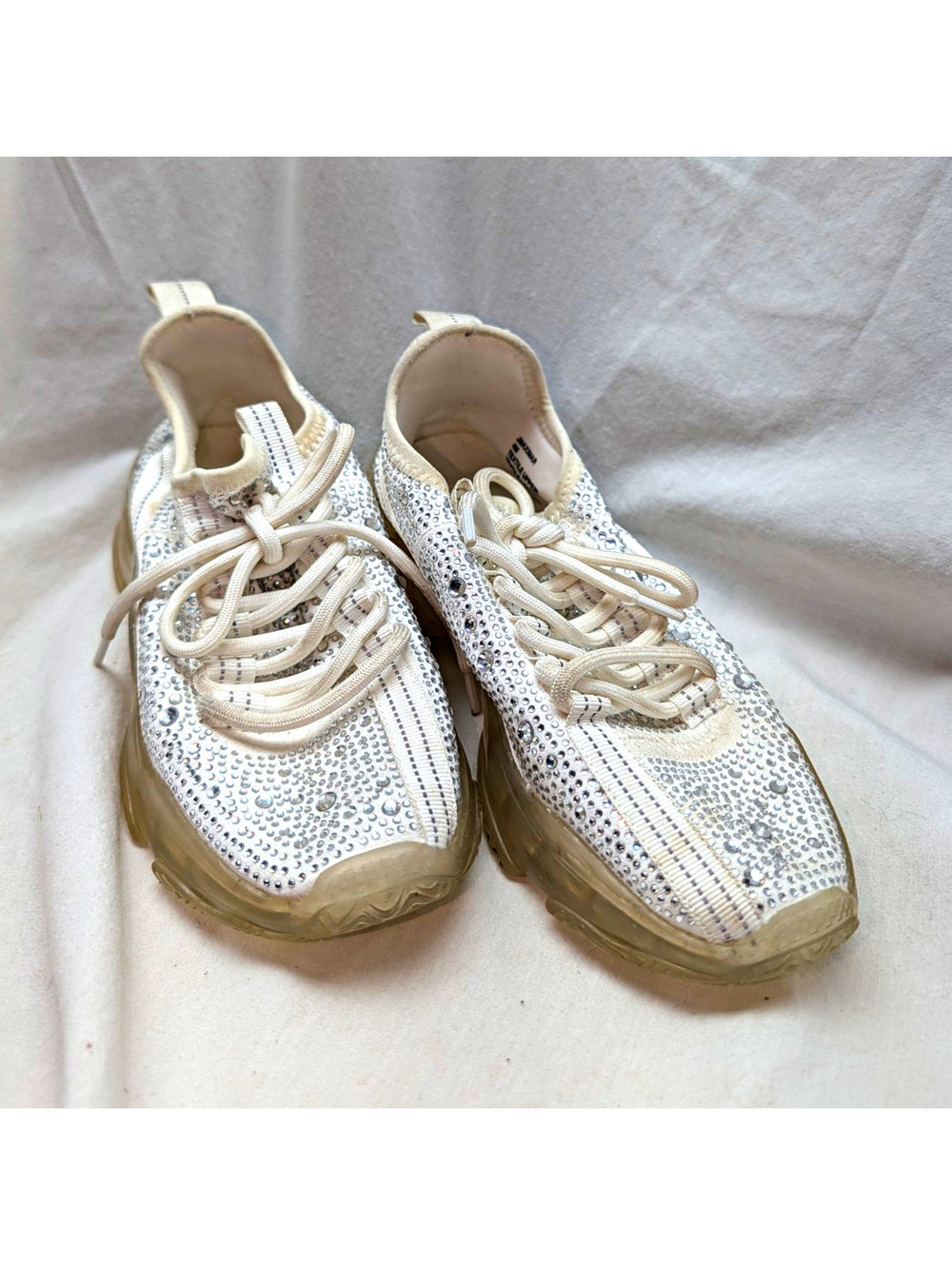 Steve Madden JMaximaR Womens Low Top Lace Up Sneaker White Silver Rhinestone
